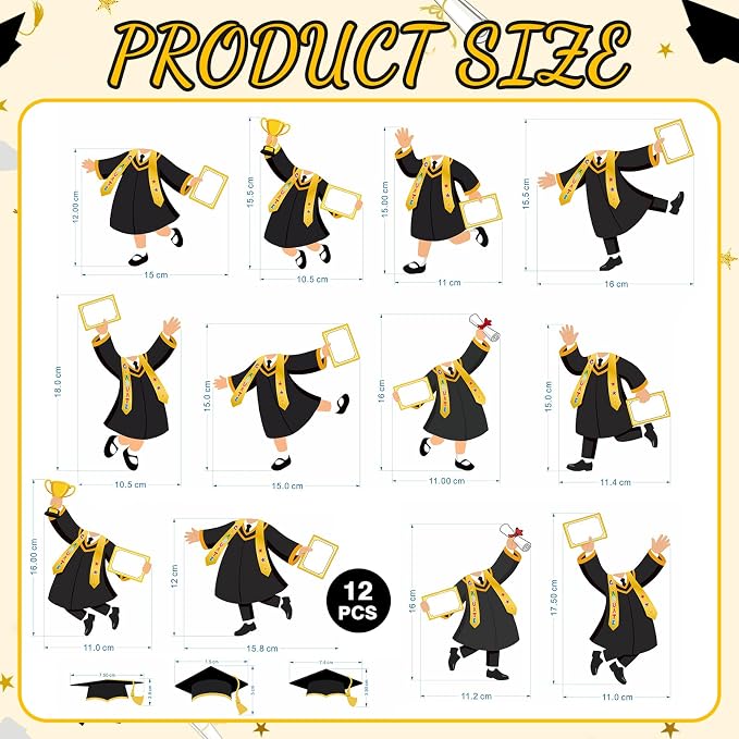 Fuutreo 60 Set Graduation Hat Gown Cutout Graduation Bulletin Board Decoration Black Gold Grad Paper Cut Outs Classroom Decor for Student DIY Craft Photo Kindergarten School Home Party Supplies