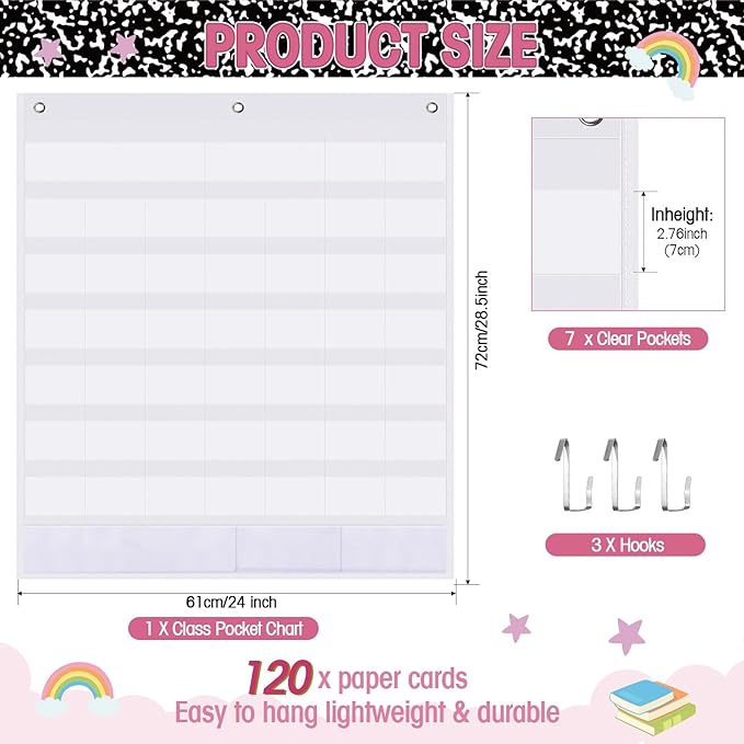 Sinload Classroom Calendar Pocket Chart Set Calendar Bulletin Board Set Seasons Festival Weather Pocket Chart for Classroom Decoration Back to School Supplies(Composition,Black)
