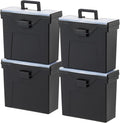 IRIS USA Slim Portable Letter/Legal File Tote Box, 4 Pack, BPA-Free Plastic Storage Bin with Organizer-Lid, Durable, Secure Lid and Handle, Black
