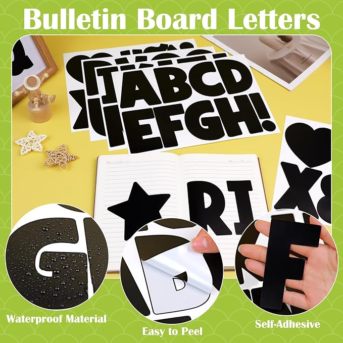 Letter Stickers Large 180 PCS Bulletin Board Letters 20 Sheets Alphabet Stickers Vinyl Self-Adhesive Stick on Letters for Poster Board Mailbox Sign DIY Crafts Classroom Party Decor (Black, 4 Inch)