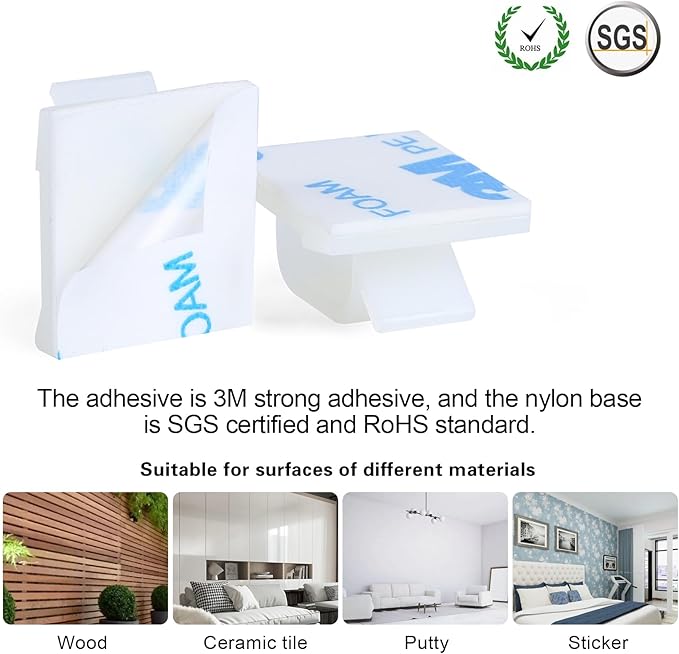 XHF 3/4” Adhesive Cable Wire Clips White 60PCS, Cable Staples Outdoor Cable Management Wire Organizer Cord Holder for Under Desk, Car, Wall, TV PC Ethernet Cable