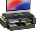 gianotter Desk Organizers and Accessories, Monitor Stand with Drawer and 2 Pen Holder, Desktop Organizer Suitable for Offices and Dormitories (Black-Plain)