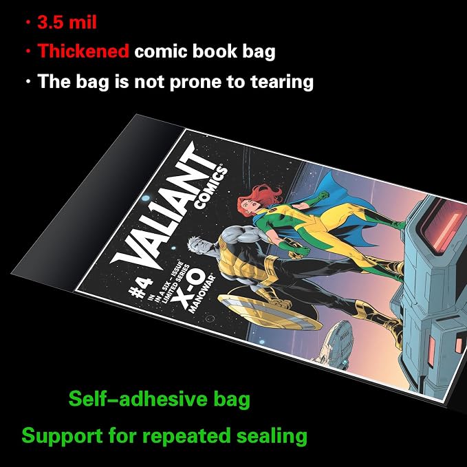 100ct Current Comic Book Bags Resealable,3.5 Mil Thick Comic Book Sleeves,Acid-Free Crystal Clear,7.2 X 10.5 inch,Archival Quality,Fits Standard Comic Book Storage