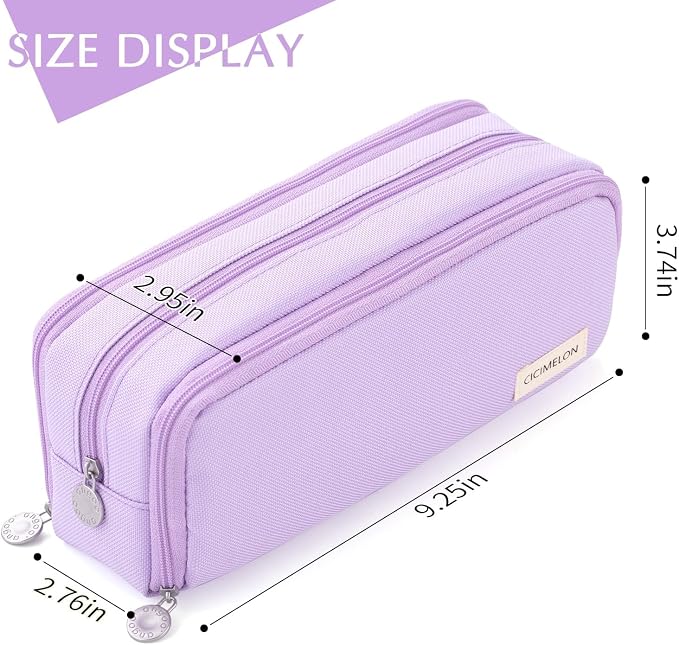 CICIMELON Large Capacity Pencil Case 3 Compartment Pouch Pen Bag for School Teen Girl Boy Men Women (Purple)