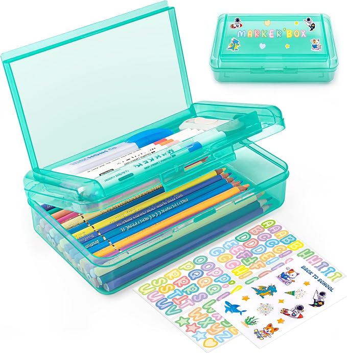 Double Layer Clear Hard Pencil Cases ,Plastic Personalized Pencil Box with Snap-Tight Lid for Pen, Pencils, School Office Supplies Marker Crayon Organizer Storage Box,Standard Size (Light Green)