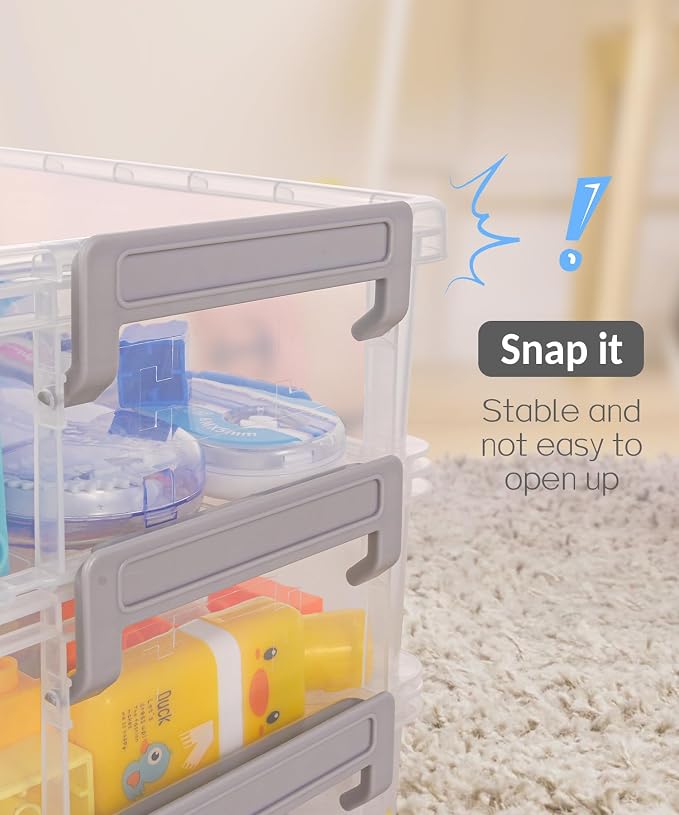 Sooez 6 Pack Extra Large Pencil Box, Plastic Pencil Case Crayon Box, Clear Marker Organizer Plastic Containers with Lid, Stackable Storage Boxes for Art Craft,Pen,Back to School Teacher Supplies, Grey