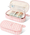 SUNEE Cute Pencil Case, Large Colored Pencil Pouch, Aesthetic Pen Bag with Zipper, Kawaii Stationery Storage and Organizer, School Supplies for Teen and Adult, Boys & Girls, Pink Checkered
