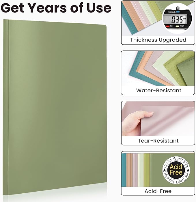 Sooez Folders with Pockets and Prong, 6 Pack, Green Colors, File Folders with Prongs, 2 Pocket Folders Bulk, Plastic Folder for School College Supplies, Aesthetic Nursing Cute School Supplies