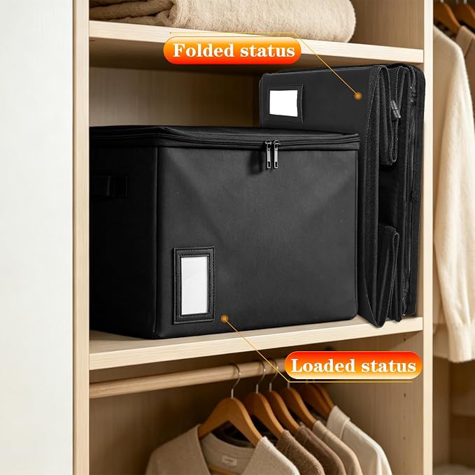 Fireproof File Box with PVC Slides for Hanging Folders, Collapsible Document Organizer Box for Home Office, Fireproof Filing Cabinet Storage Case, File Organizer for Large Legal Letter Documents