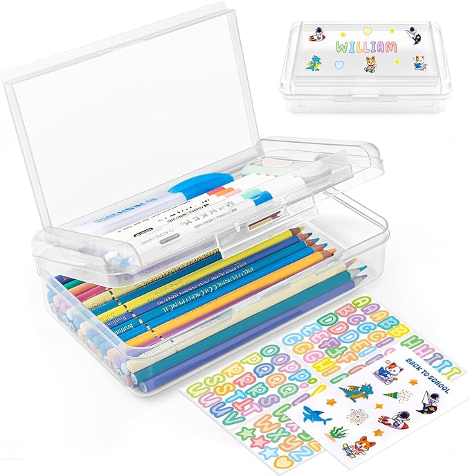 Double Layer Clear Hard Pencil Cases,Plastic Personalized Pencil Box with Snap-Tight Lid for Pen, Pencils, School Office Supplies Marker Crayon Organizer Storage Box,Standard Size (Clear)