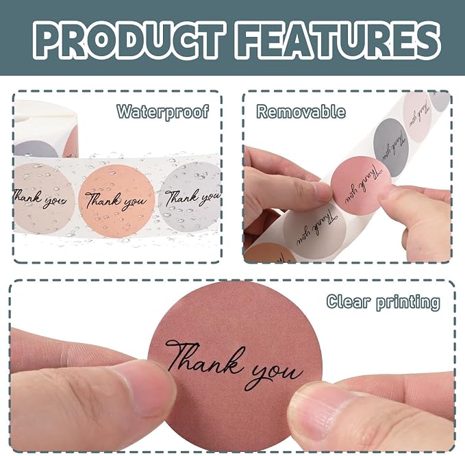 1000 Pcs Thank You Stickers, 1.5 Inch Round Thank You for Supporting My Small Business Stickers Roll, Morandi Boho Adhesive Waterproof Labels for Packaging, Orders, Envelopes, Gift Bags, Boxes