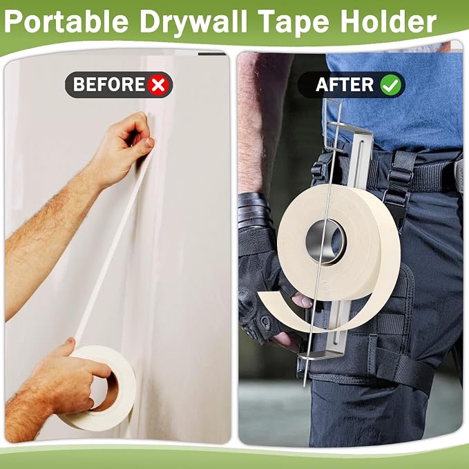 Powder Coated Steel Drywall Tape Holder Reel | Rust-Proof Heavy Duty Tool Holds 500FT Tape, With Fast-Load Pin & Belt Clip