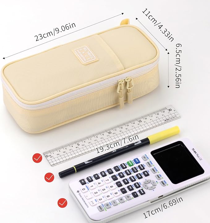 CICIMELON Durable Pen Pencil Case Big Storage Pen Pouch Bag for School Supplies College Teen Girls Adults, Beige