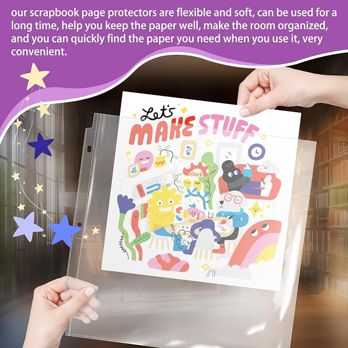 Vmiapxo 12x12 Inches Clear Scrapbook Page Protectors (30-Pack) | Refill Pages Fit 3-Ring Scrapbook Binder & Photo Album, Heavyweight Plastic Protective Sleeves, Sheet Protectors