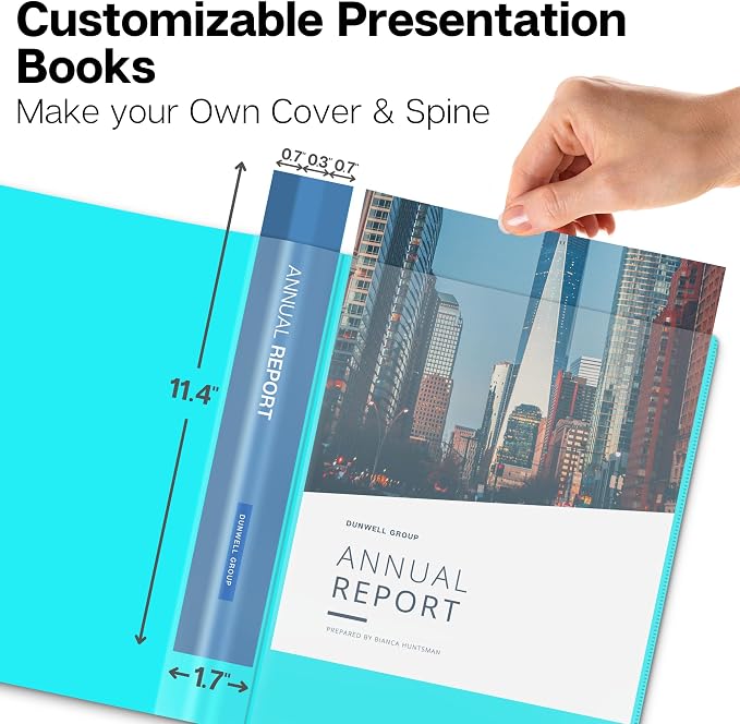 Dunwell Presentation Binder 12-Pocket, Displays 24 Pages, 8.5x11 Portfolio Binder with Plastic Sleeves, Storage and Organizer for Documents, Certificates, Projects, Photos (6 Pack, Aqua)