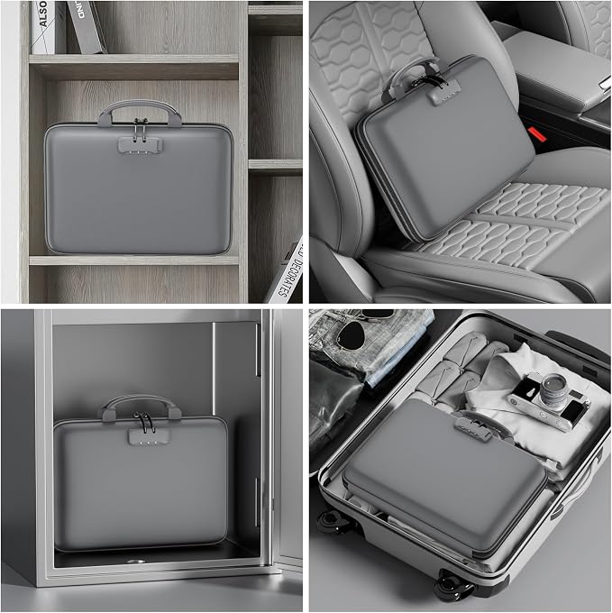 DocSafe Fireproof File Organizer with Lock, Hard-Shell Case Fireproof Document Box with 13 Pocket Accordion File Folder, Portable Home Office Travel Safe Storage for Important Documents Laptop Gray