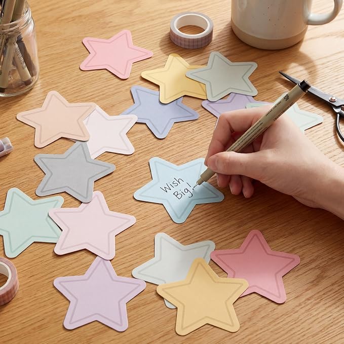 Geyee 108 Pcs Star Cutouts Paper 3.5 Inch Boho Classroom Decor Bulletin Board Stars Assorted Pastel Colors Die Cut for Teachers DIY Craft Projects Office School Chalkboard Wall Decor