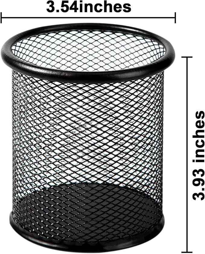 QYH Mesh Pencil Cup for Desk 6 Pack, Black Pen Holder 3.54"x3.93" | Metal Pencil Box, Desk Organizer for Office, School, Home & Business