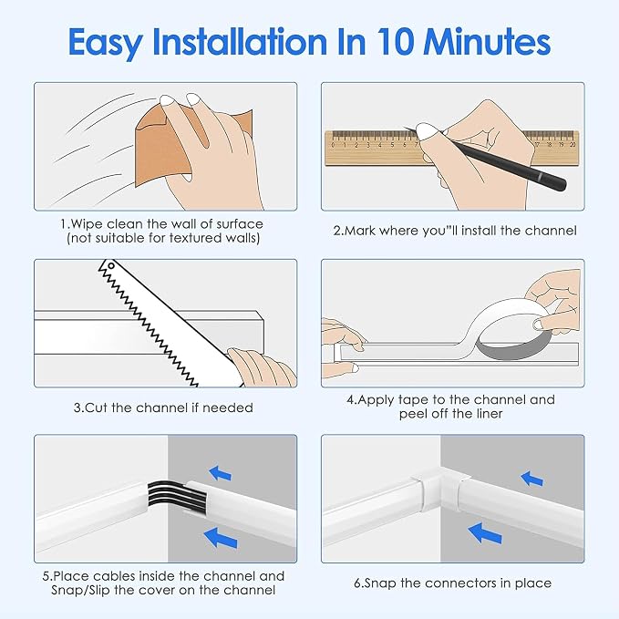 Yecaye TV Cord Hider, 236in Cord Cover, Large Cable Hider, Wire Covers for 4 Cords, Cable Raceway Wire Hider, Wire Hiders for TV on Wall, Cable Cover Cord Concealer, W1.18in H0.6in, White