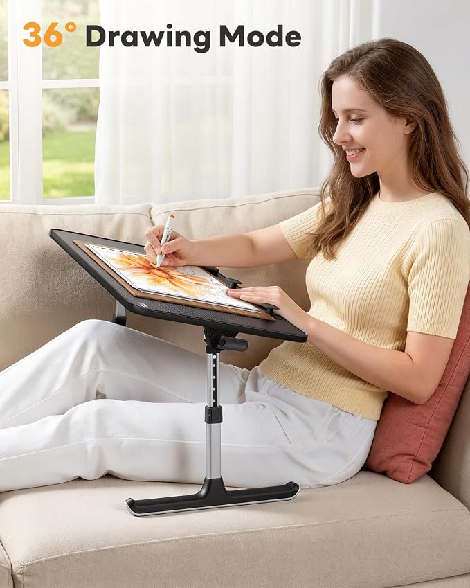 SAIJI Height & Angle Adjustable Laptop Stand for Bed, Lap Desk Bed Tray Table, Light Weight Foldable Portable Laptop Table for Couch Sofa Chair Floor Desk for Adults, Kids (52*30cm Black)