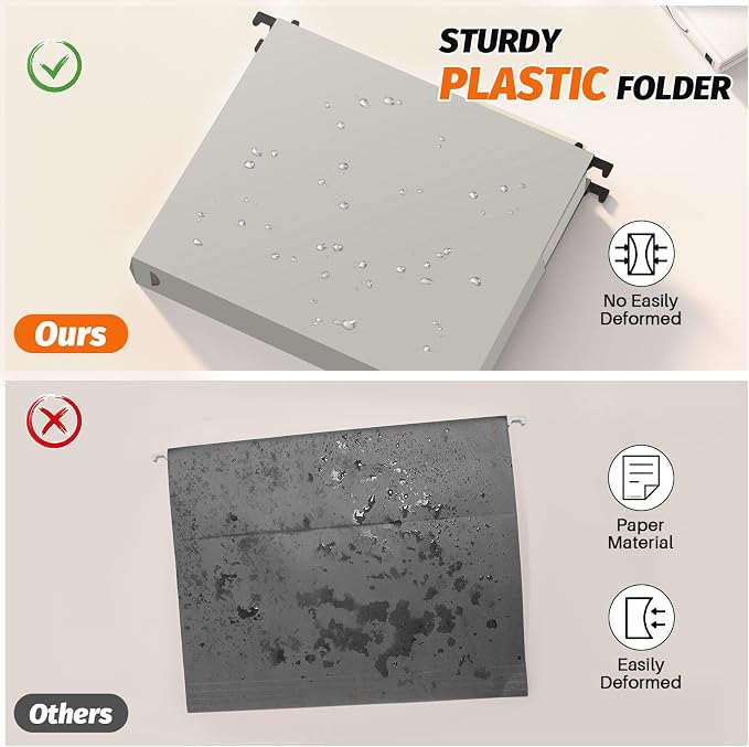 Shutex Extra Capacity Plastic Hanging File Folders,12 Pack Reinforced Expanding Hang Folder Letter Size,Accordian Pocket,Heavy Duty 2 Inch Expansion, Hard Hanging Folder Organizer for Office Home,Grey