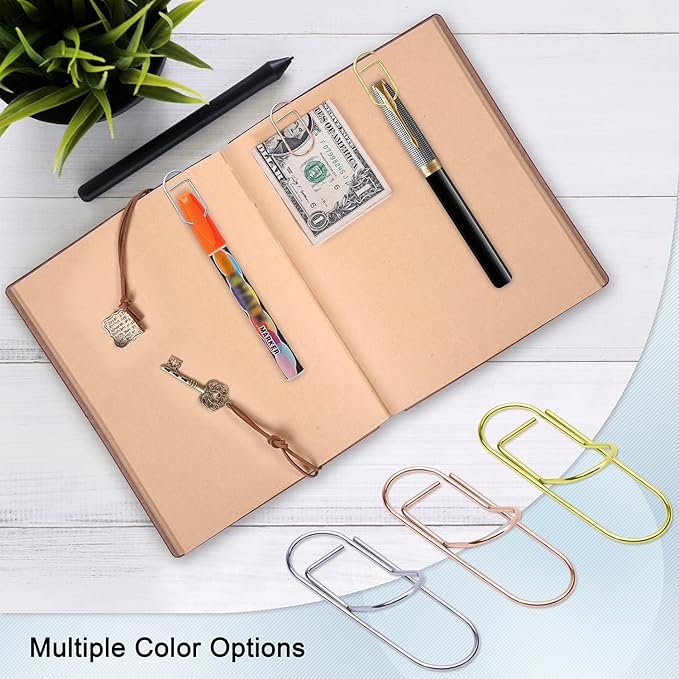 Wisdompro 12 Pack Paper Clip Pen Holder for Notebook, Journal, Silver | Stainless Steel, Large Paperclip Pencil Holder for Travelers Planner, Book, Binder, Clipboard, Bible, Fits Most Pen Sizes