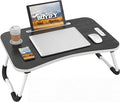 BUYIFY 23" Foldable Lap Desk for Laptop Writing w/Cup Holder Black | Sturdy and Durable, Laptop Bed Desk with Tablet Slot, No Assembly, Space Saving for Bed Couch Dorm WFH Students
