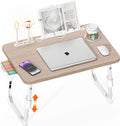 Lap Desk for Bed, Adjustable Laptop Desk with USB Charging Port, Storage Drawer & Bookshelf — Foldable Bed Desk for WFH & Students, 23.6" Desktop Fits 18" Laptop, Non-Slip, Glacier