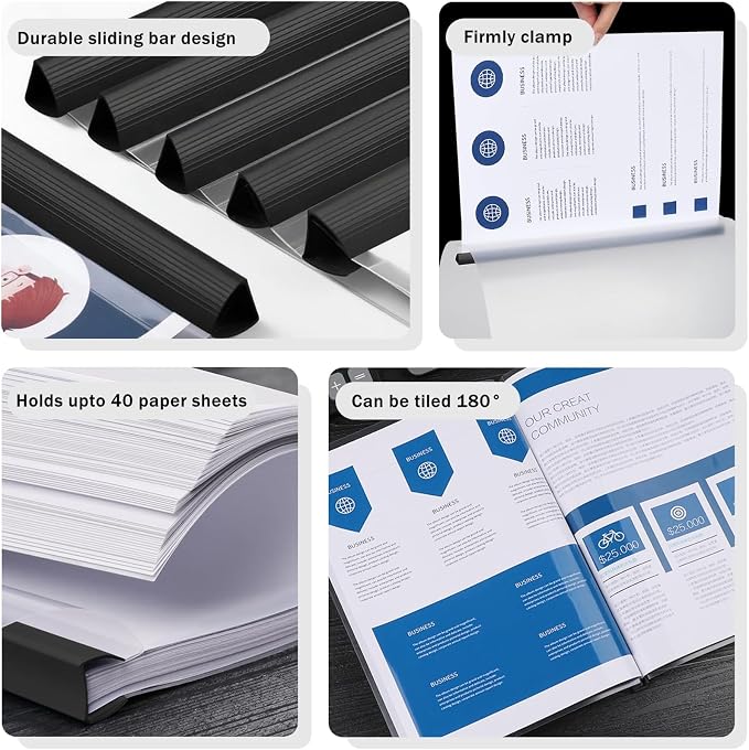 JOERSH Clear Report Covers with Sliding Bar, 10Pcs, Black | Plastic Binder Paper Protector, Report Folders with Clear Cover, For Resume Portfolio Presentation File Documents