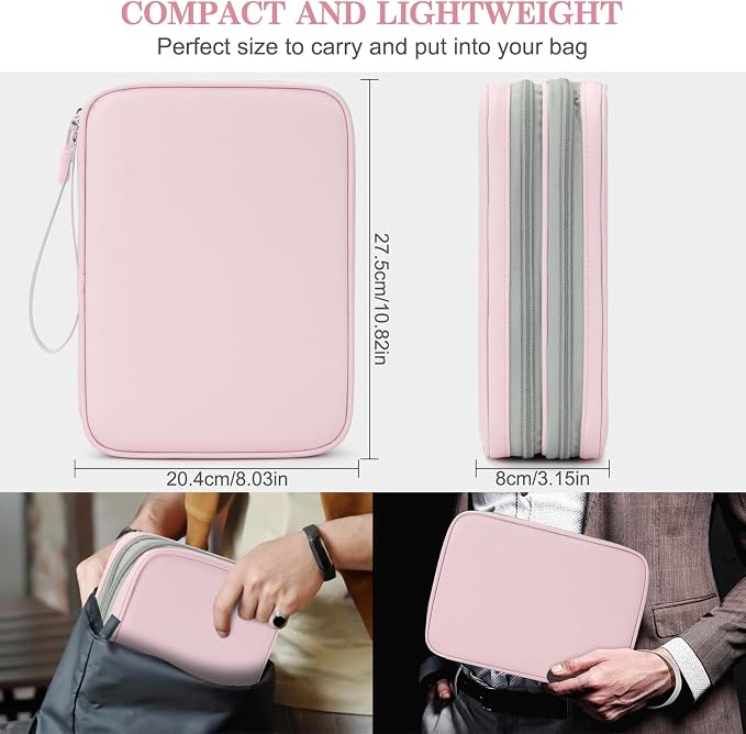 FYY Electronic Organizer, Extra Large Travel Cable Organizer Bag Pouch Portable Waterproof Double Layers All-in-One Storage Bag for iPad, Cable, Power Bank, Laptop Charger for Office/Home, Light Pink