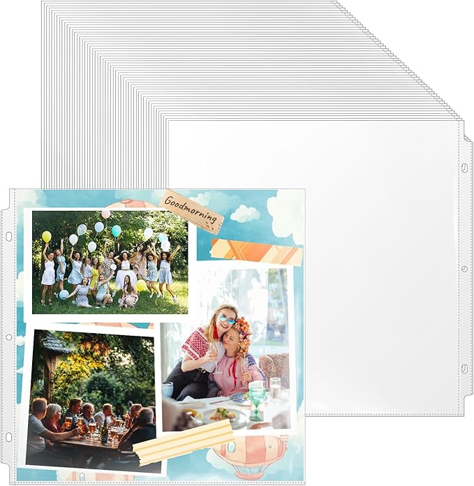 Vmiapxo 12x12 Inches Clear Scrapbook Page Protectors (30-Pack) | Refill Pages Fit 3-Ring Scrapbook Binder & Photo Album, Heavyweight Plastic Protective Sleeves, Sheet Protectors