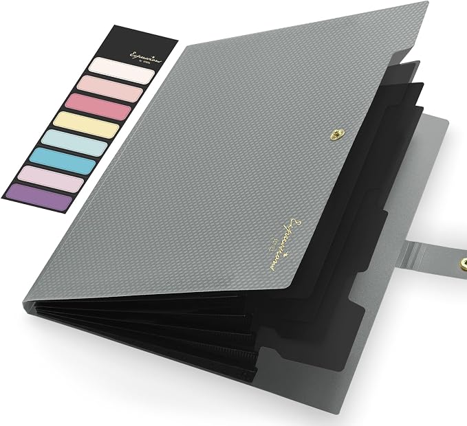 Sooez Accordion File Organizer, Letter Size Expanding File Folder with Labels, 5 Pocket Folders for Document, Portable Paper Bill Receipt Organizer for Home School Office Supplies, A4 Size, Grey