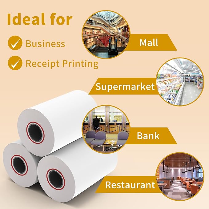 MFLABEL® 5 Rolls Thermal Paper (2 1/4" x 85') - POS Receipt Rolls for Cash Register, Credit Card Terminal, Square Reader, Clover & More | High-Sensitivity 48g Thermal Paper, BPA-Free, Sharp Print