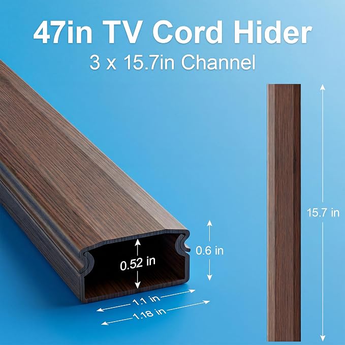 Yecaye TV Cord Hider, 42in Cord Cover, Large Cable Hider, Wire Covers for 4 Cords, Cable Raceway Wire Hider, Wire Hiders for TV on Wall, Cable Cover Cord Concealer, W1.18in H0.6in, Cherry