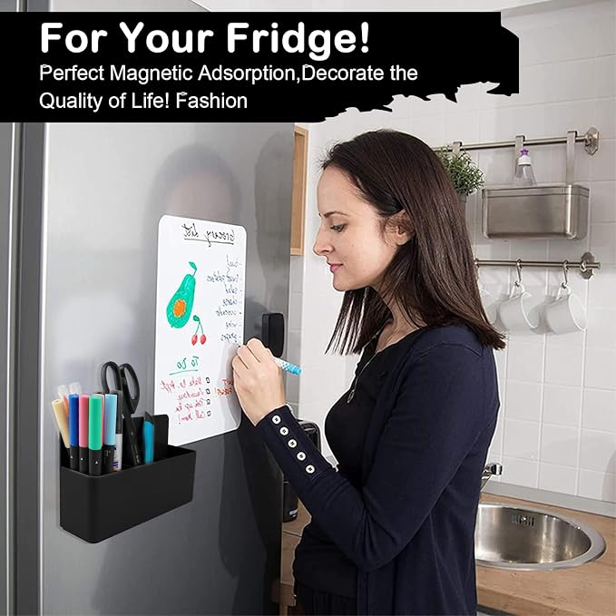 KITANIS Magnetic Pen Holder,3 Compartments Magnetic Dry Erase Marker Holder,Extra Strong Magnet Storage Marker Pen Pencil Organizer for Refrigerator,Whiteboard,Locker Accessories(Long Style)