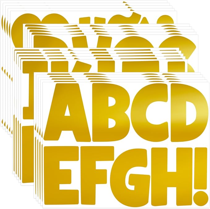 Letter Stickers Large 180 PCS Bulletin Board Letters 20 Sheets Alphabet Stickers Vinyl Self-Adhesive Stick on Letters for Poster Board Mailbox Sign DIY Crafts Classroom Party Decor (Gold, 4 Inch)