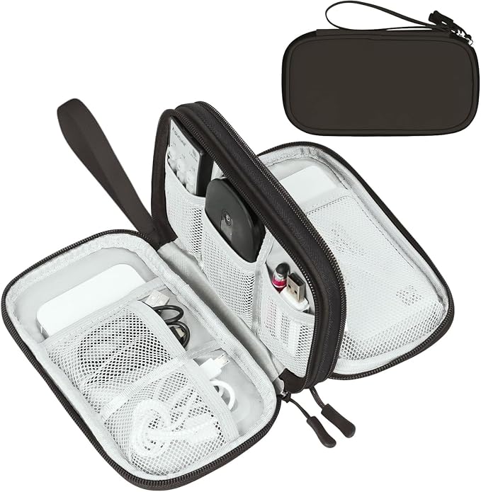 FYY Electronic Organizer, Travel Cable Organizer Bag Pouch Electronic Accessories Carry Case Portable Waterproof Double Layers Storage Bag for Cable, Charger, Phone, Earphone, Medium Size, Coffee