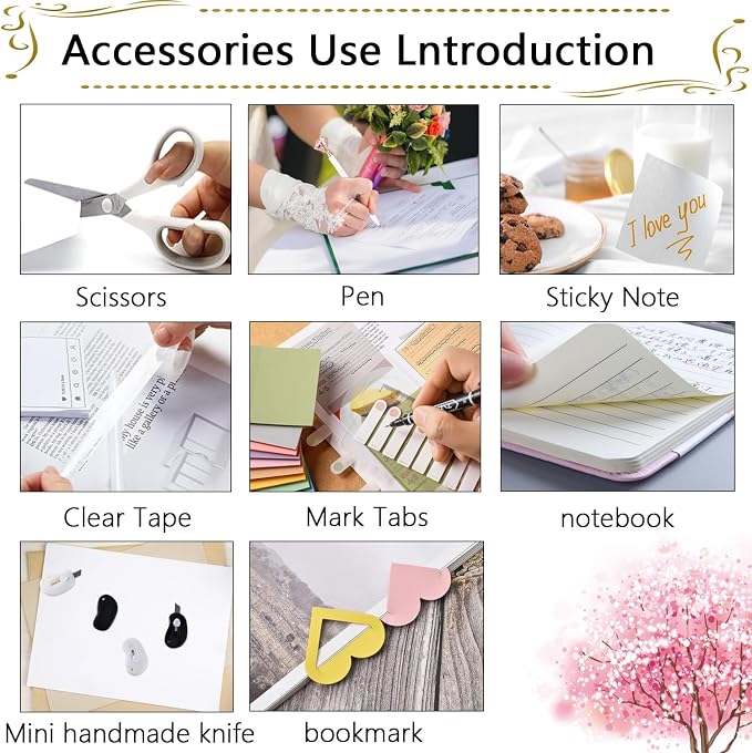 Office Supplies,Desk Accessories,Stapler and Tape Dispenser Set,1000 Staples,Staple Remover,Pen Holder,Folding Phone Holder,Journal Notebook,Ballpoint Pen,Scissor,Ruler,Clear Tape,Sticky Notes,Ect