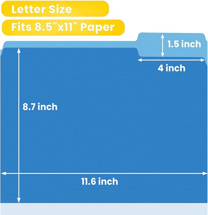 SUNEE File Folders, 36 Pack Manilla Folders 8.5 x 11, Colored File Folders Home Office School Supplies for Documents Files Paper,Blue
