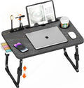 Lap Desk for Bed, Adjustable Laptop Desk with USB Charging Port, Storage Drawer & Bookshelf — Foldable Bed Desk for WFH & Students, 23.6" Desktop Fits 17" Laptop, Non-Slip, Deep Stone Texture