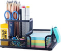 M&G Mesh Pen Holder Desk Organizers Pencil Holder for Desk Black, 3 Compartments Metal Office Supply Organizer with Sticky Notes Holder for School Home Office
