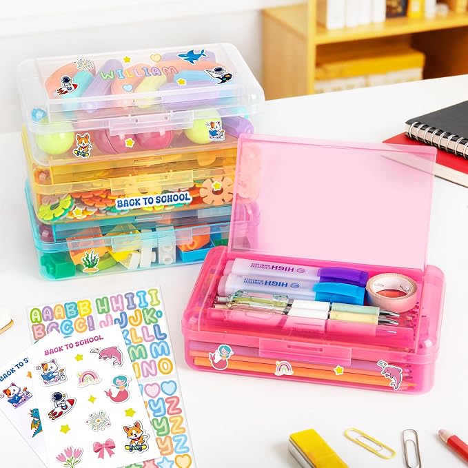 Double Layer Clear Hard Pencil Cases,Plastic Personalized Pencil Box with Snap-Tight Lid for Pen, Pencils, School Office Supplies Marker Crayon Organizer Storage Box,Standard Size (Blue)