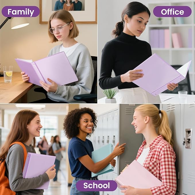 SUNEE 1.5 Inch Binders 3 Ring 4 Pack, Clear View 1 1/2 Inch Binders Three Ring PVC-Free (Fit 8.5x11 Inches) for School or Office Supplies, Purple