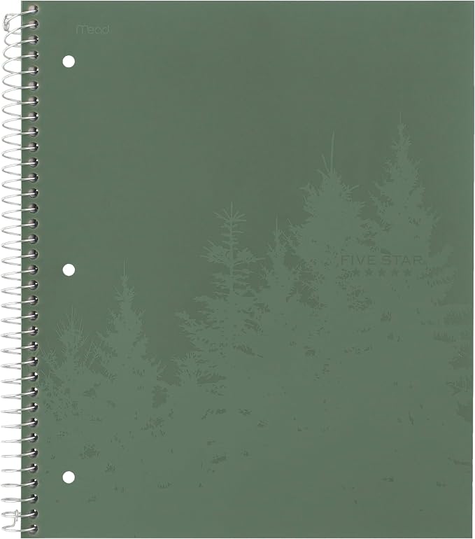 Five Star Spiral Notebook + Study App, 4 Pack, 1 Subject, Recycled College Ruled Paper, 8-1/2" x 11", 100 Sheets, Fights Ink Bleed, Includes 3 Colors + 1 Randomly Selected Color (820046-ECM24)