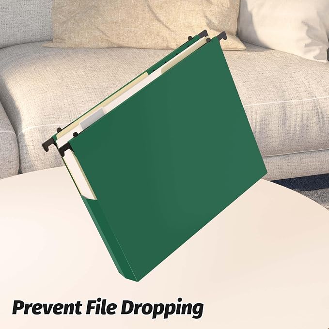 SHUTEX Extra Capacity Plastic Hanging File Folders,12 Pack Reinforced Expanding Hang Folder Letter Size,Accordian Pocket,Heavy Duty 2 Inch Expansion,Hanging Folder Organizer for Office Home,Green
