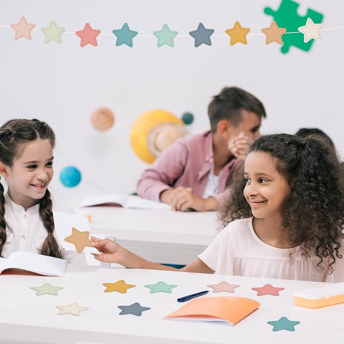 Geyee 108 Pcs Star Cutouts Paper 3.5 Inch Boho Classroom Decor Bulletin Board Stars Assorted Pastel Colors Die Cut for Teachers DIY Craft Projects Office School Chalkboard Wall Decor