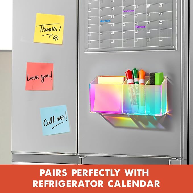 Magnetic Dry Erase Marker Holder, Acrylic Magnet Pen Holder for Whiteboard, Refrigerator, Magnetic Fridge Organizer for Office, Classroom, Whiteboard Maker Holder, Locker Organizer(Colorful)