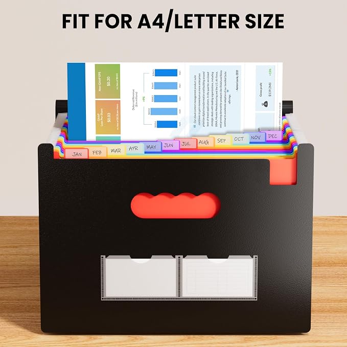 Sooez 24 Pockets Expanding File Folder with Blank Labels, According File Organizer with Expandable Cover, Desktop Accordion Folders Letter A4 Paper Document Storage Organizer, Blue