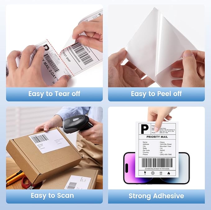 Phomemo 3"x2" Thermal Labels Roll - 1240 PCS Label Stickers for Small Business Supplies - Commercial Grade Logo Stickers for Business Customized - Waterproof Shipping Labels for Thermal Printer