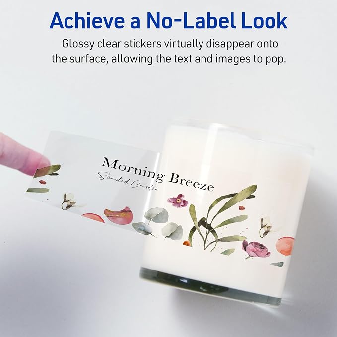 Avery Printable Sticker Paper, 8.5" x 11", Glossy Clear, Permanent Adhesive, Laser/Inkjet Compatible, 7 Full-Size Label Sheets, Great for Product Branding, Cute Stickers, Custom Signs, and More (4397)